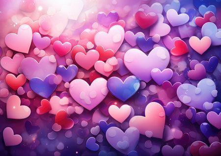 valentine's day background with colorful hearts and bokeh lightsの素材