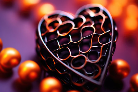 Heart-shaped metal wire on a dark background. Valentine's Dayの素材
