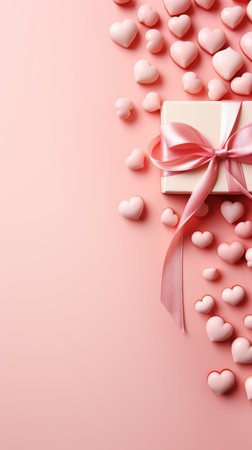 Valentine's Day background with pink and white hearts on pink backgroundの素材