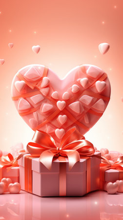 Valentine's Day background with gift boxes and heartsの素材