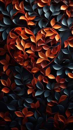 Red heart made of paper flowers on dark background. 3d illustrationの素材