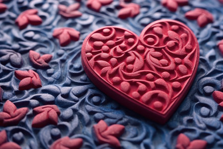 Red heart on the background of wood pattern. Valentine's Day.の素材