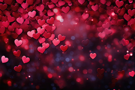 valentine's day background with colorful hearts and bokeh lightsの素材