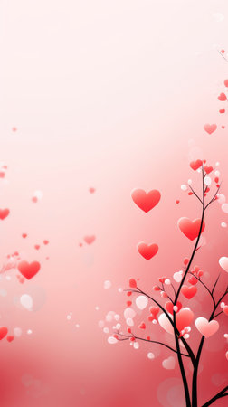 Valentine's day background with red hearts and tree branch.の素材