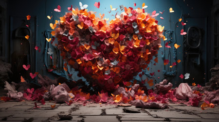 Heart shape made of colorful paper confetti.の素材