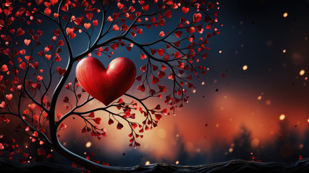 Valentines day background with red heart and tree. illustration art.の素材