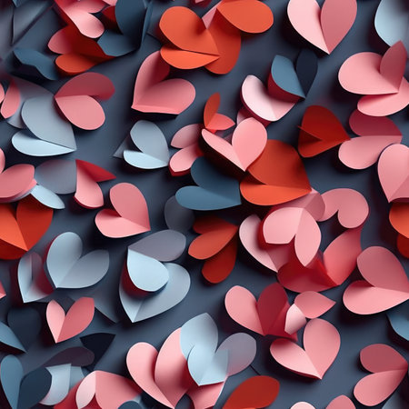 Paper origami hearts background. Valentines day concept.の素材