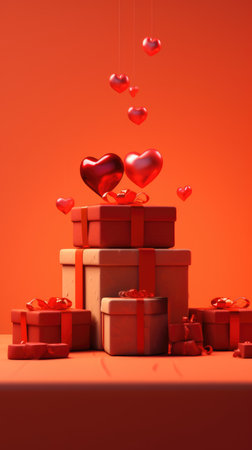 Valentine's day background with gift boxes and hearts. 3d style.の素材