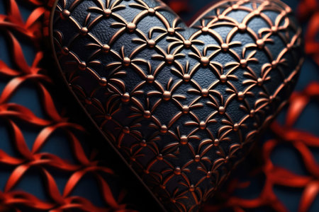 Luxury leather heart on a dark background close-up.の素材