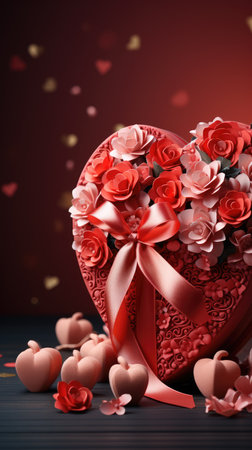 Valentines day background with red heart and roses.の素材