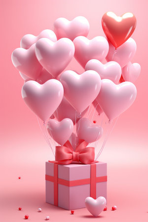 Valentine's day background with heart shaped balloons with gift box.の素材