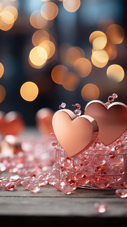 Valentine's day background with hearts and bokeh lightsの素材