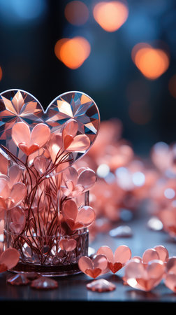 Valentine's day background with glass hearts and bokeh.の素材