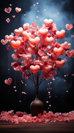 Valentine's Day background with red hearts and candle in the darkの素材