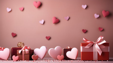 Valentine's day background with pink hearts and gift box.の素材
