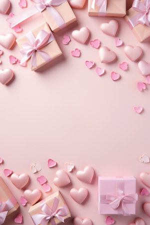 Valentine's day background with pink hearts and gift box.の素材