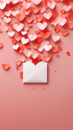Valentine's day love letter with paper hearts on pink backgroundの素材