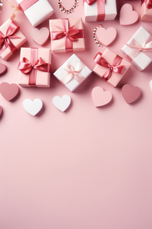 Valentine's day background with pink hearts and gift box.の素材
