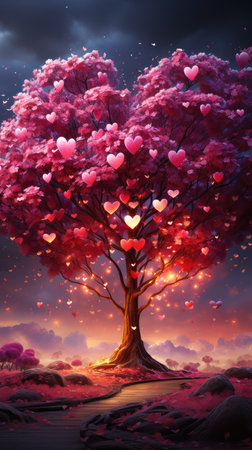 Romantic love tree with hearts. Valentine's day card.の素材