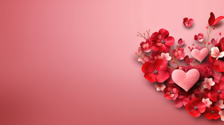 Valentine's day background with pink hearts and flowersの素材
