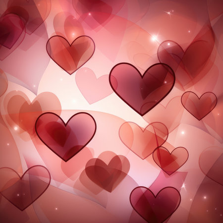 Valentines day background with red and pink hearts. Vector illustration.の素材