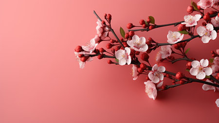 cherry blossom on white background with copy space for your textの素材