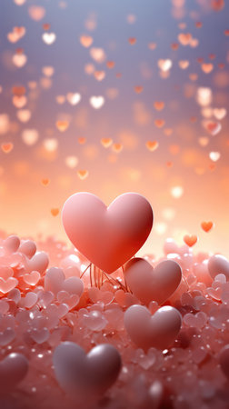 Two hearts on the water with bokeh background, valentines day.の素材