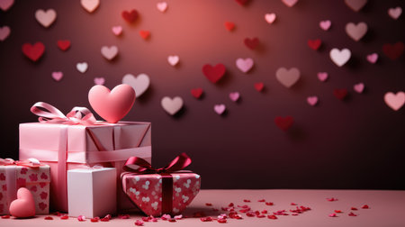 Valentine's day background with pink hearts and gift box.の素材