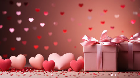 Valentine's day background with pink hearts and gift box.の素材
