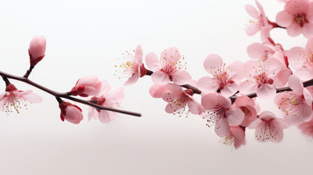 cherry blossom on white background with copy space for your textの素材