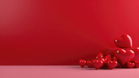 Valentine's Day background with red hearts on red background.の素材