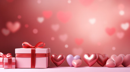 Valentine's day background with pink hearts and gift box.の素材