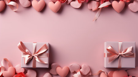 Valentine's day background with pink hearts and gift box.の素材
