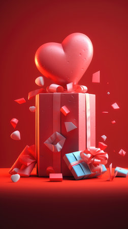 Valentine's day background with gift boxes and hearts. 3d style.の素材