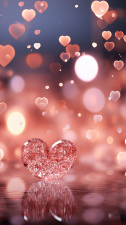 Two hearts on the water with bokeh background, valentines day.の素材