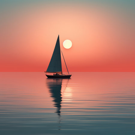 Sailing yacht in the sea at sunset.の素材