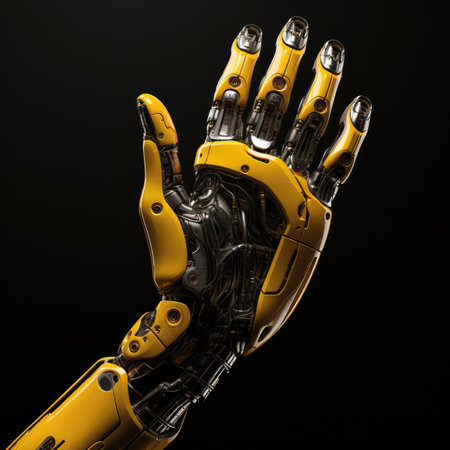 Robot hand isolated on black background.の素材