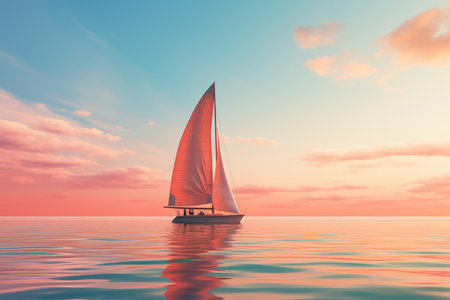 Sailing yacht in the sea at sunset.の素材