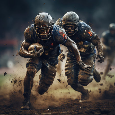 American football players in action on the track. The concept of sport.の素材