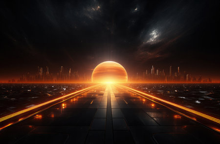 Futuristic sci-fi background. Futuristic hi-tech landscape.の素材
