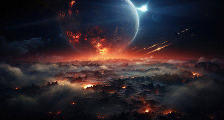 Fantasy alien planet. Mountain. 3D illustration. Moon.の素材