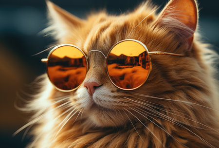 the cat is wearing glasses against a dark backdrop.の素材