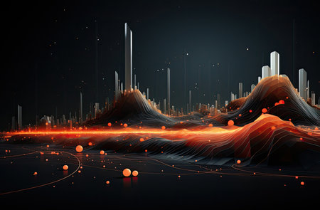 Abstract futuristic city in virtual space. Futuristic cityscape.の素材
