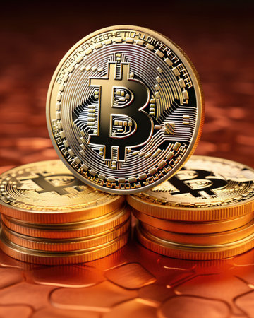 Bitcoin on the background of coins.の素材
