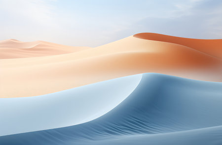 Sunset landscape of blue and yellow sand dunes.の素材