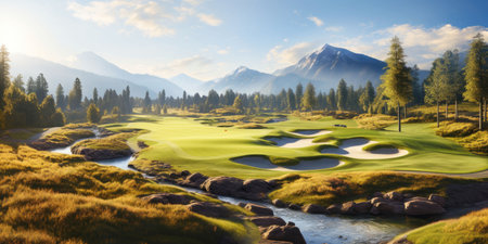 Golf course in the morning light. Beautiful landscape of golf course.の素材