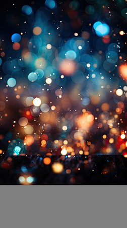 Abstract background with bokeh defocused lights and snowflakes. Christmas background.の素材