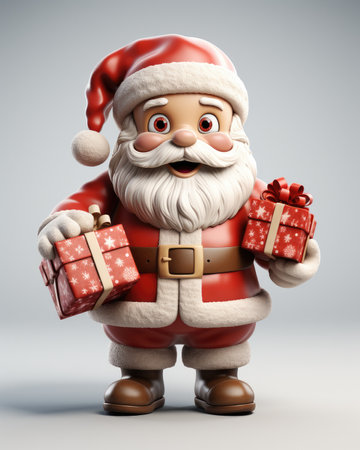 Santa Claus with gifts on a gray background.の素材