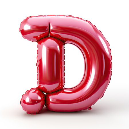 3D letter D made of round and shinny inflatable red ballon on white background.の素材