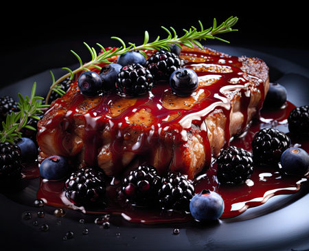 Savory boneless pork chops with blueberries and blackberriesの素材